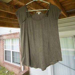 Army green moral fiber tee shirt with straps